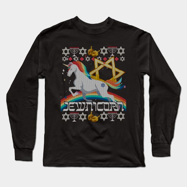 Jewnicorn Unicorn Ugly Hanukkah Chanukah - Funny Jewish Long Sleeve T-Shirt by HBart